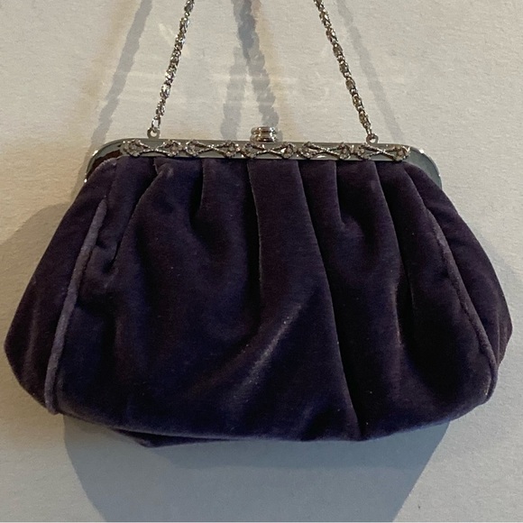MINI Bag Velvet Purple and Metal with little Rhinestones Embellishment Crossbody - Picture 3 of 10